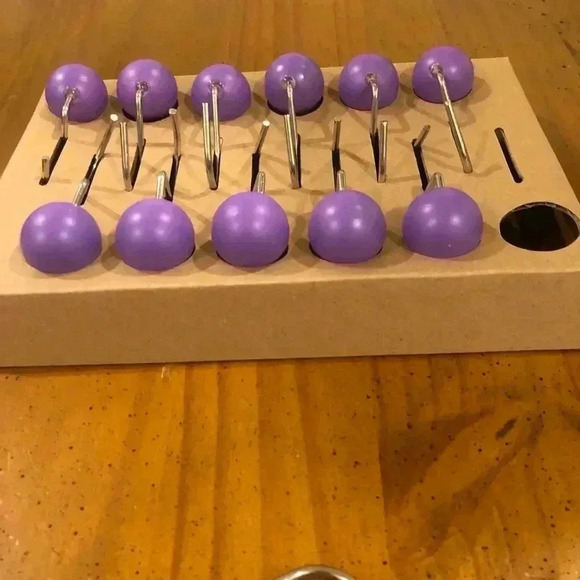 Purple wooden shower curtain holders - Picture 2 of 2